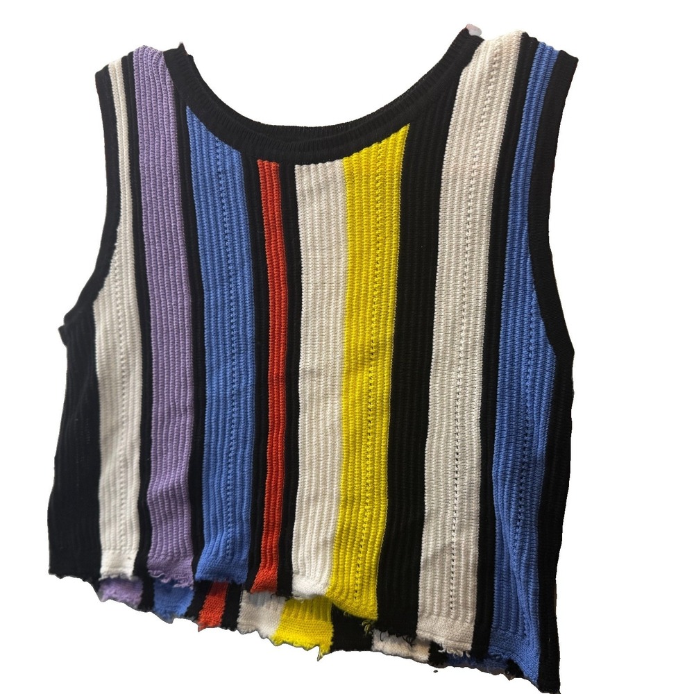 Cider Women's Size Small Vertical Colorful Stripe Knit Crop Top Sleeveless - Picture 4 of 5